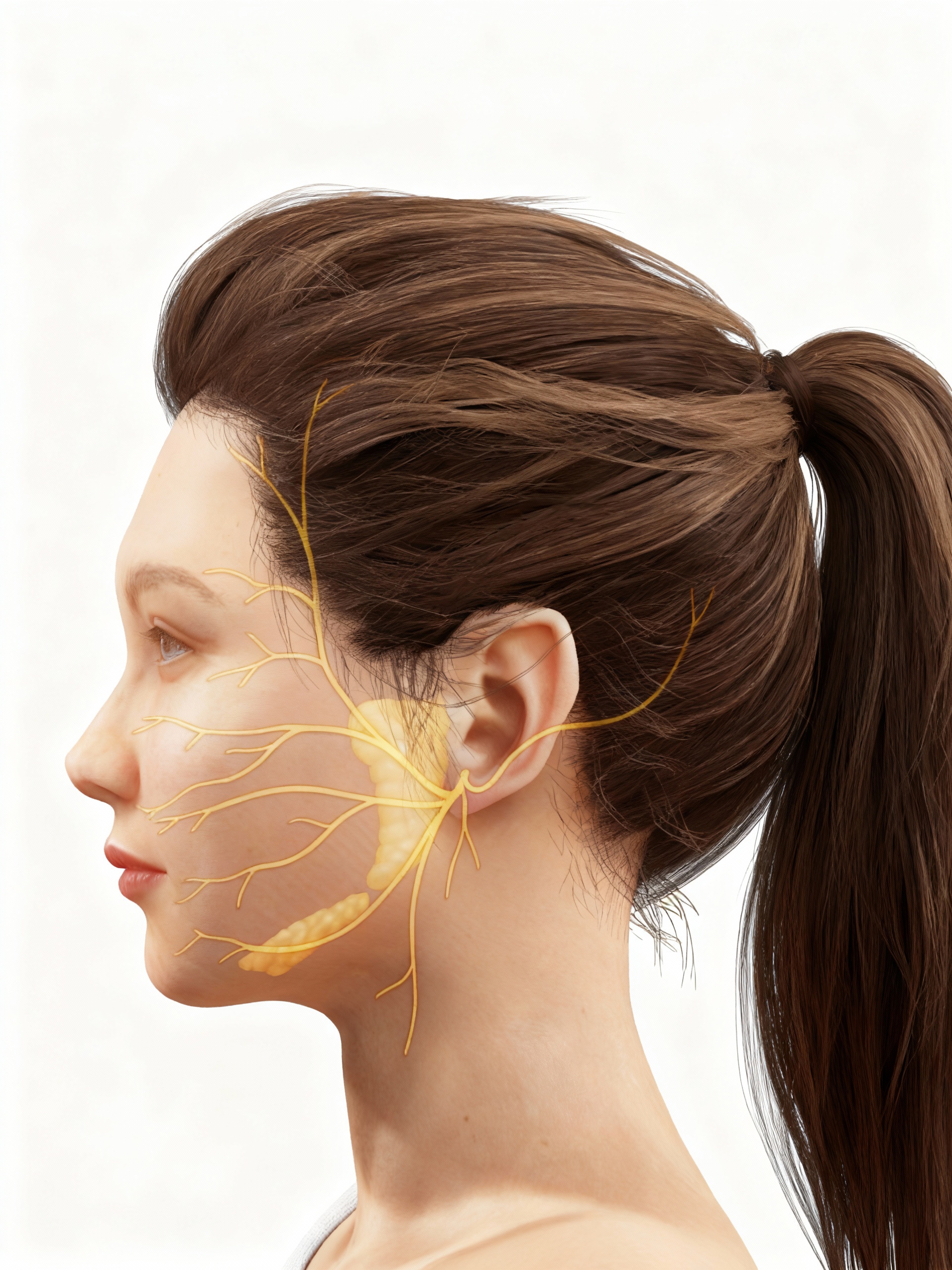 Illustration highlighting the marginal mandibular nerve region along the lower jaw